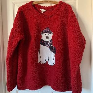 Red Puffy and Colored Sequin Holiday Polar Bear